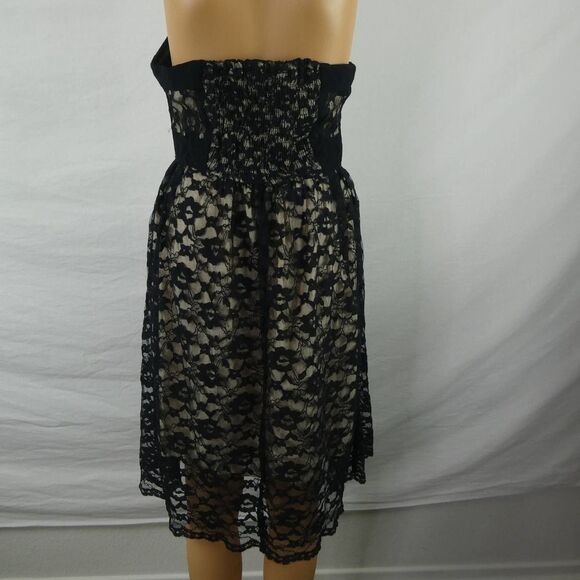 Angie Strapless Nude Illusion Floral Lace Overlay Dress Empire High Waist Black - Picture 9 of 10